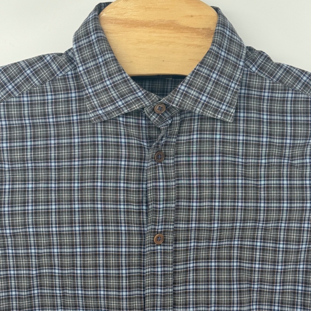 Koike Barcelona Men Plaid Button Up Shirt Blue Grey 100% Cotton Size 41 Portugal